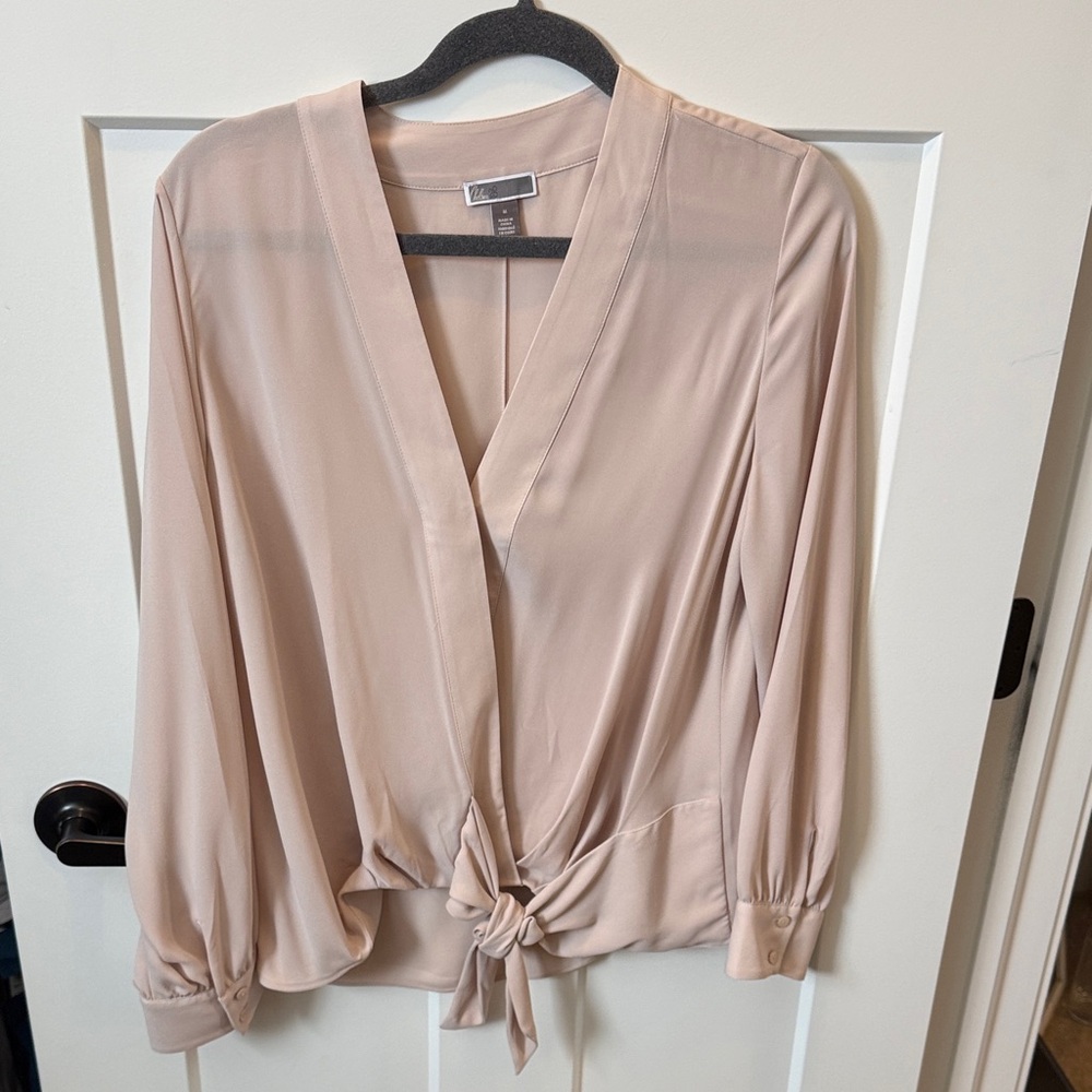 Chelsea28 Blush V-Neck Blouse with Tie Front
